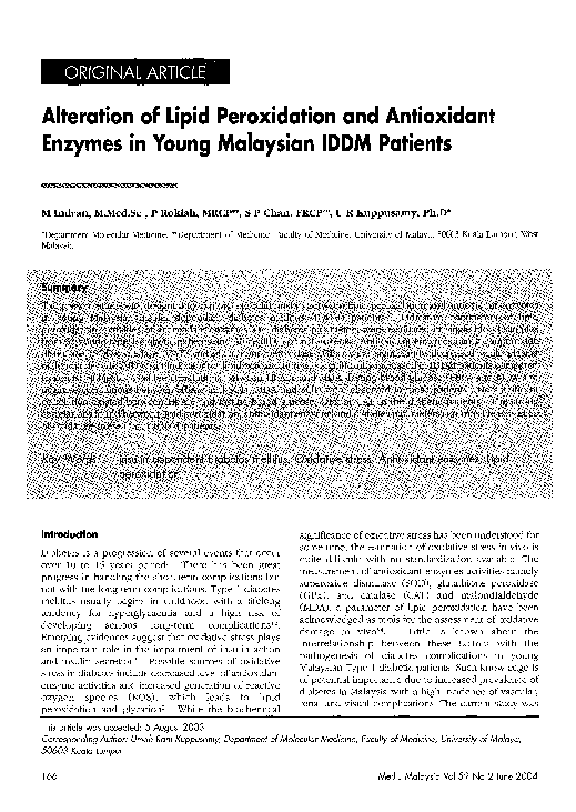 (PDF) Alteration of lipid peroxidation and antioxidant enzymes in young ...