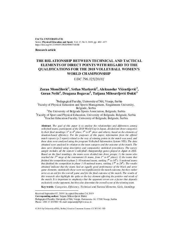 (PDF) The Relationship Between Technical and Tactical Elements of ...