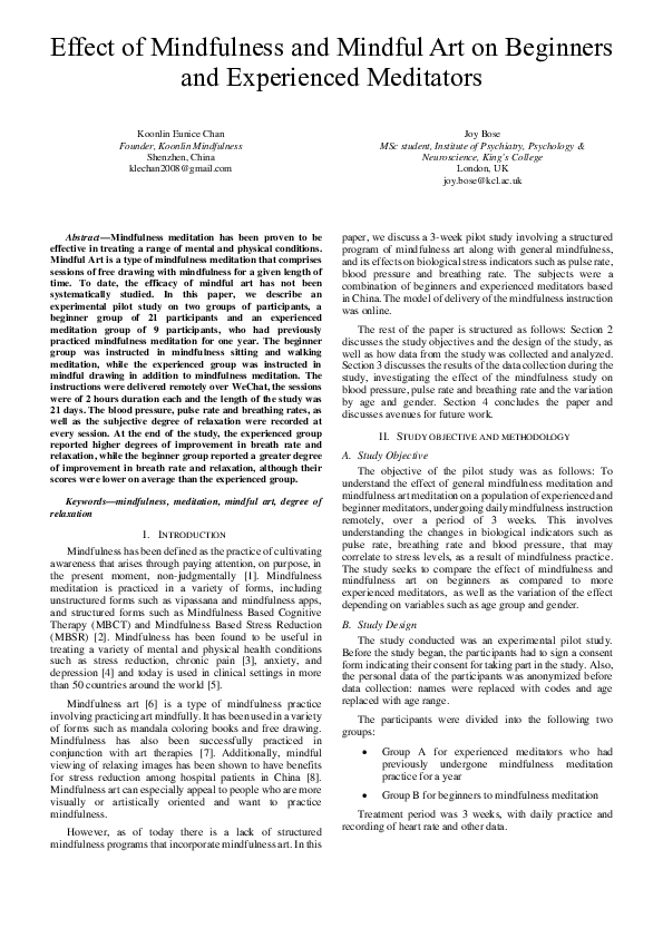 (PDF) Effect of Mindfulness and Mindful Art on Beginners and ...
