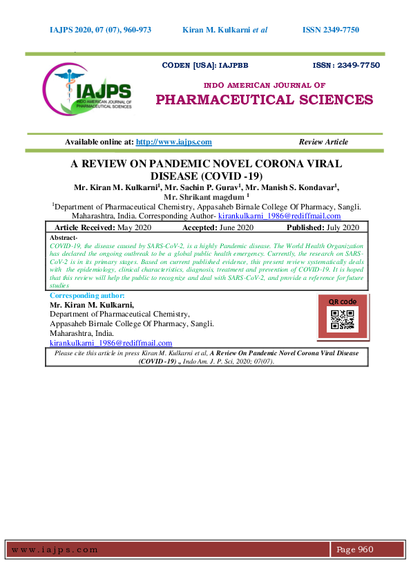 (PDF) A Review on Pandemic Novel Corona Viral Disease (Covid -19)