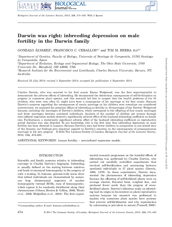 (PDF) Darwin was right: inbreeding depression on male fertility in the ...
