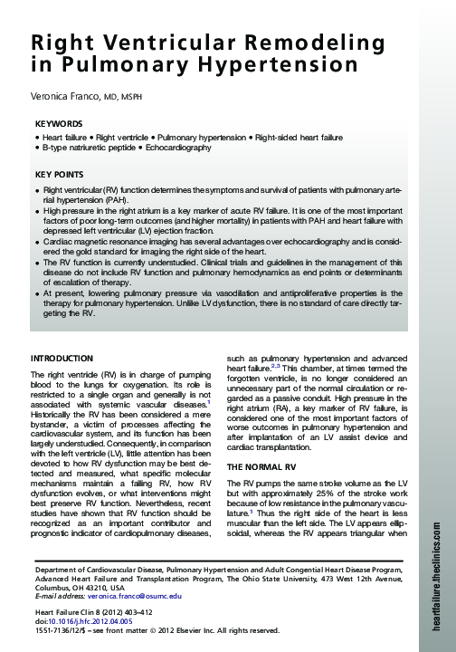 (PDF) Right Ventricular Remodeling in Pulmonary Hypertension