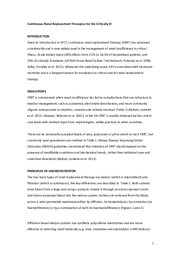 (PDF) Continuous Renal Replacement Therapy for Critically Ill Patients ...