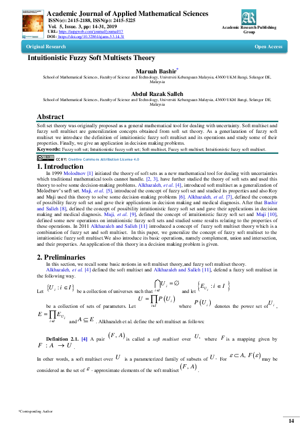 (PDF) Intuitionistic Fuzzy Soft Multisets Theory