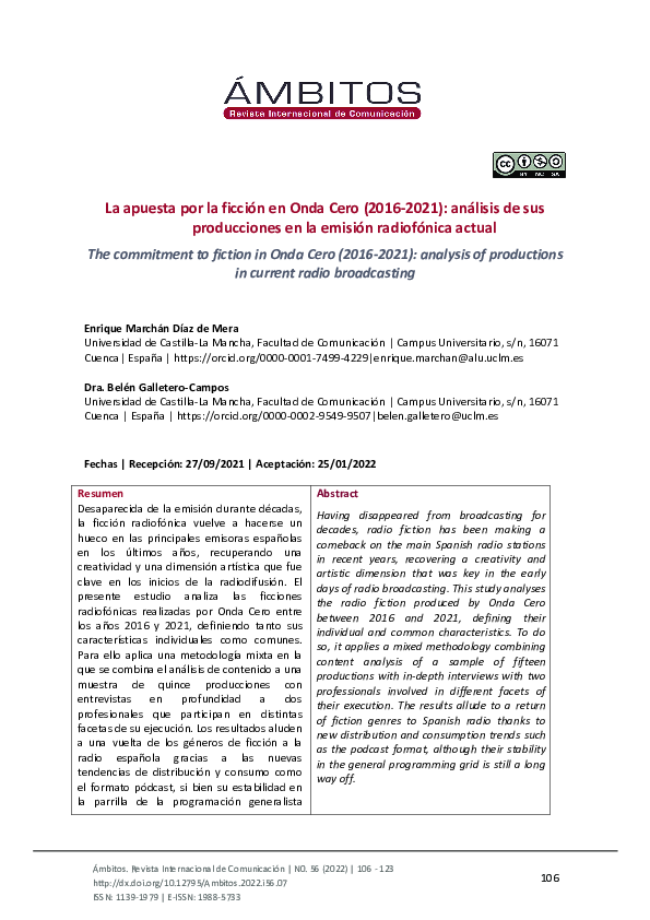 (PDF) La apuesta por la ficción en Onda Cero (2016-2021): análisis de ...