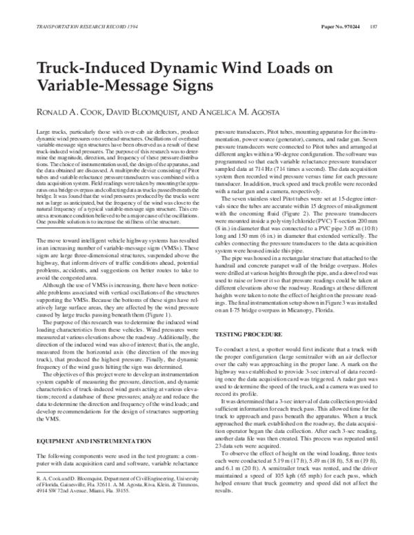 (PDF) Truck-Induced Dynamic Wind Loads on Variable-Message Signs