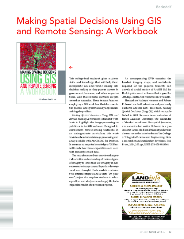 (PDF) Making spatial decisions using GIS and remote sensing a workbook