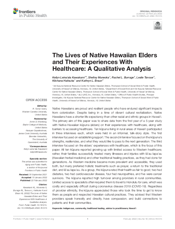 (PDF) The Lives of Native Hawaiian Elders and Their Experiences With