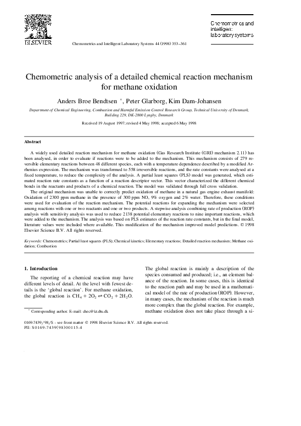 (PDF) Chemometric Analysis of a Detailed Chemical Reaction for Methane ...