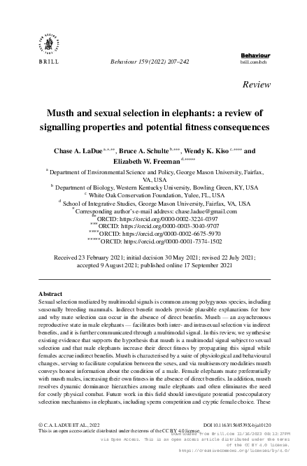 (PDF) Musth and sexual selection in elephants: a review of signalling ...