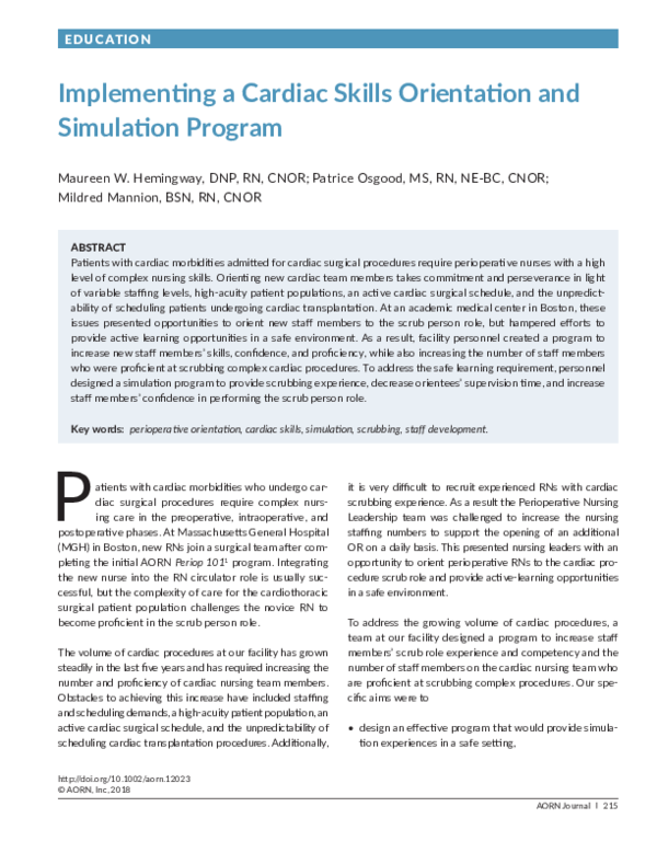 (PDF) Implementing a Cardiac Skills Orientation and Simulation Program