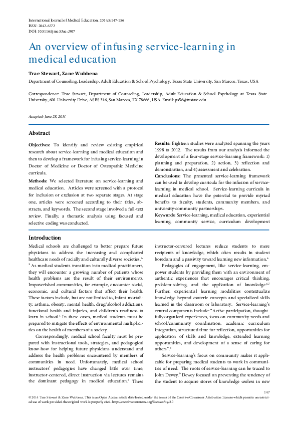 (PDF) An overview of infusing service-learning in medical education