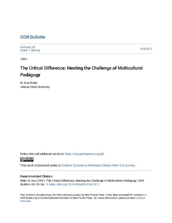 (PDF) The Critical Difference: Meeting the Challenge of Multicultural ...