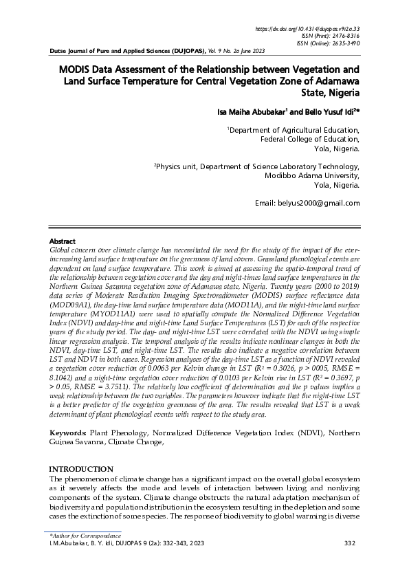 (PDF) MODIS data assessment of the relationship between vegetation and ...