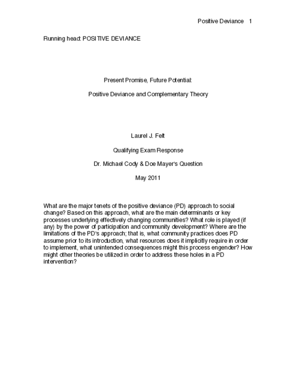 (PDF) Positive Deviance 1 Running head: POSITIVE DEVIANCE Present ...