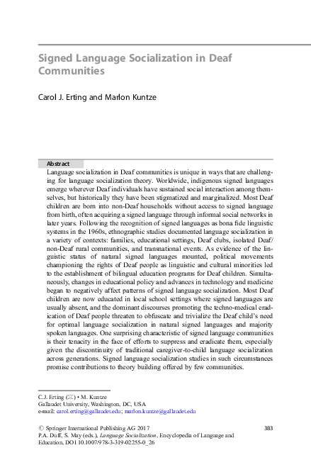 (PDF) Signed Language Socialization in Deaf Communities