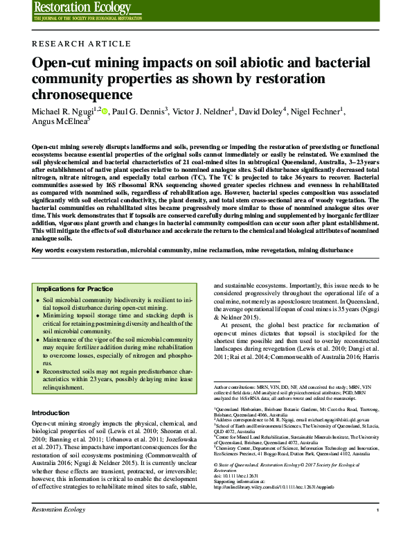 (PDF) Open‐cut mining impacts on soil abiotic and bacterial community properties as shown by