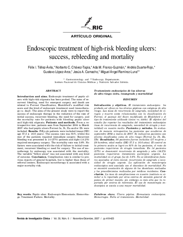 (PDF) Endoscopic treatment of highrisk bleeding ulcers success
