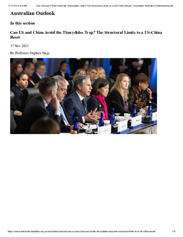 (PDF) Can US and China Avoid the Thucydides Trap The Structural Limits ...