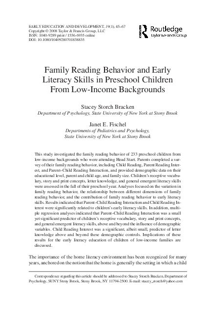 (PDF) Family Reading Behavior and Early Literacy Skills in Preschool ...
