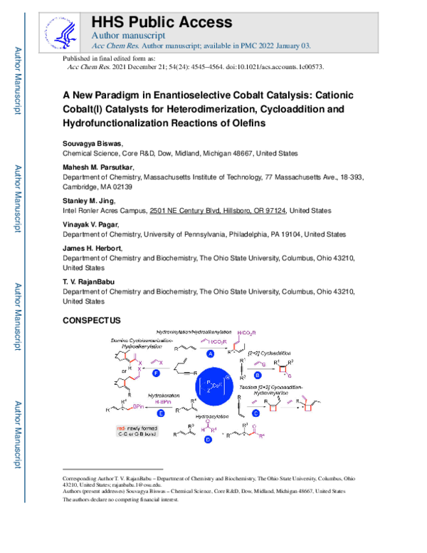 PDF) A New Paradigm in Enantioselective Cobalt Catalysis: Cationic