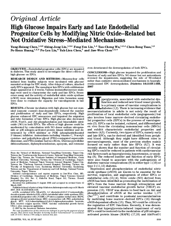 (PDF) High Glucose Impairs Early and Late Endothelial Progenitor Cells ...