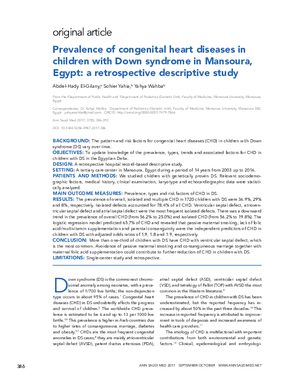 (PDF) Prevalence of congenital heart diseases in children with Down ...