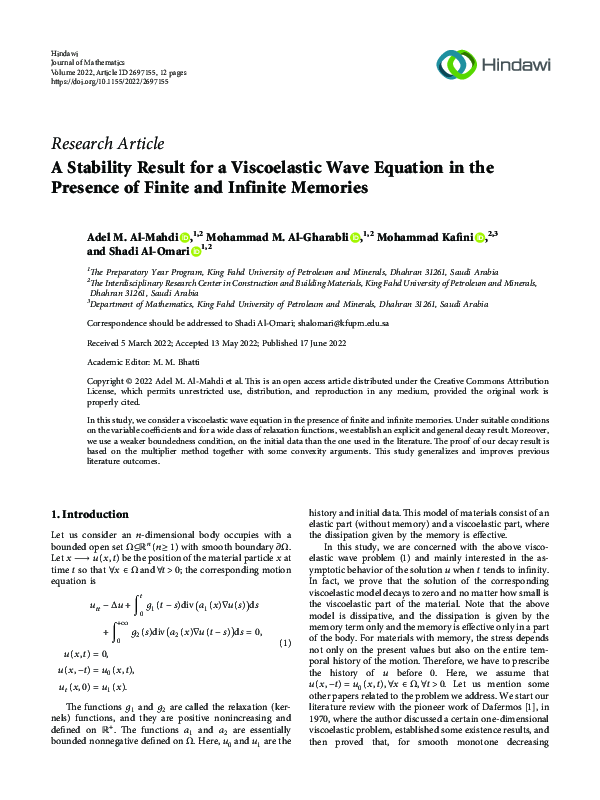 (PDF) A Stability Result for a Viscoelastic Wave Equation in the ...