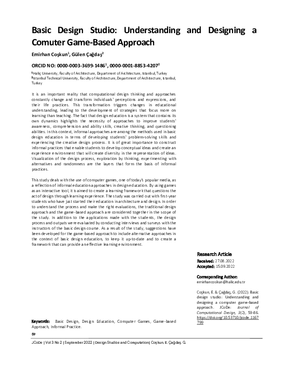 (PDF) Temel Tasarım Stüdyosu Bilgisayar Oyunu Tabanlı Yaklaşımı Anlamak ...