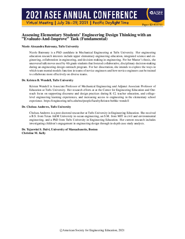 (PDF) Assessing Elementary Students’ Engineering Design Thinking with ...
