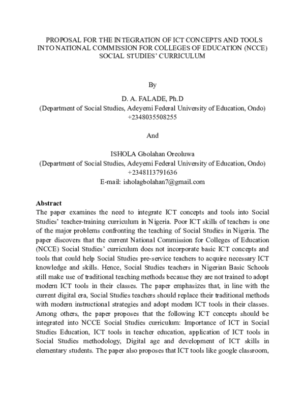 (PDF) PROPOSAL FOR THE INTEGRATION OF ICT CONCEPTS AND TOOLS INTO ...