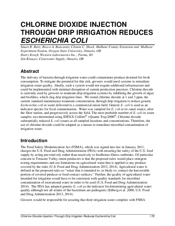 (PDF) Chlorine dioxide injection through drip irrigation reduces