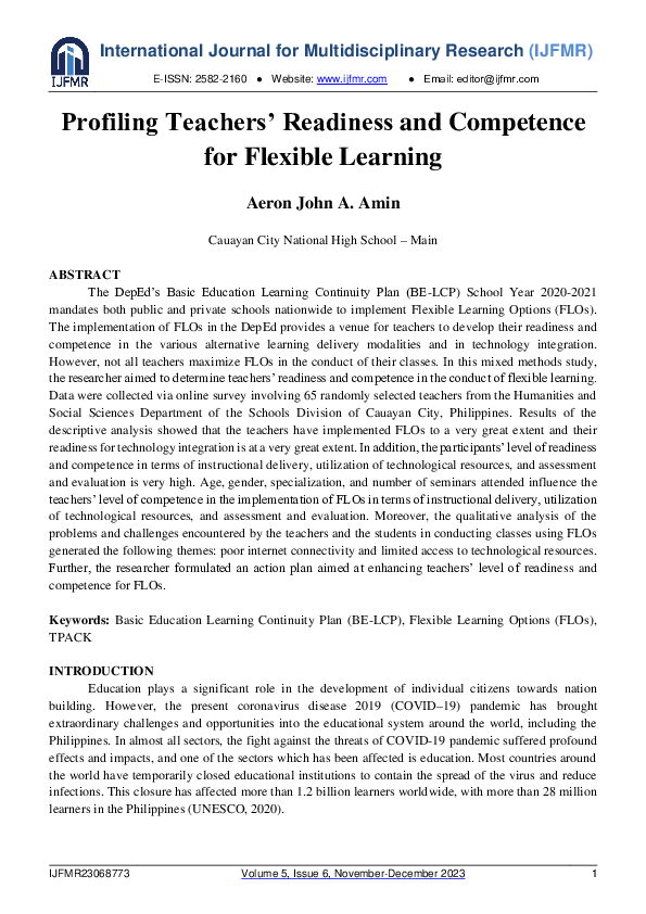 (PDF) Profiling Teachers' Readiness and Competence for Flexible Learning