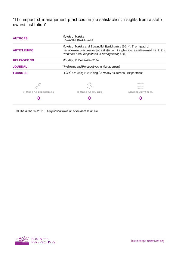 (PDF) The impact of management practices on job satisfaction: insights ...