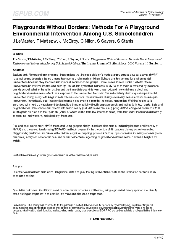 (PDF) Playgrounds Without Borders: Methods For A Playground ...