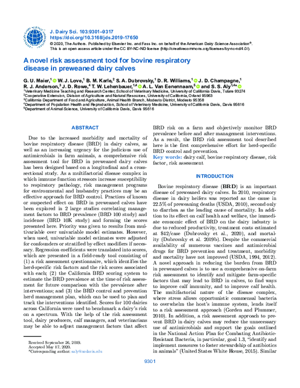 (PDF) A novel risk assessment tool for bovine respiratory disease in ...