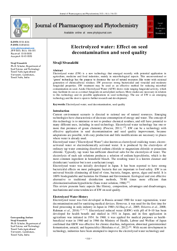 (PDF) Electrolyzed water: Effect on seed decontamination and seed quality