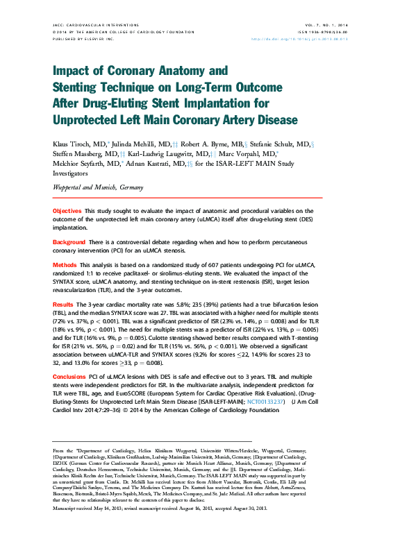 (PDF) Impact of Coronary Anatomy and Stenting Technique on Long-Term ...