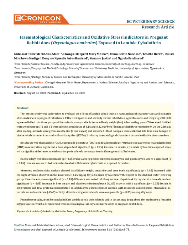 (PDF) Haematological Characteristics and Oxidative Stress Indicators in ...