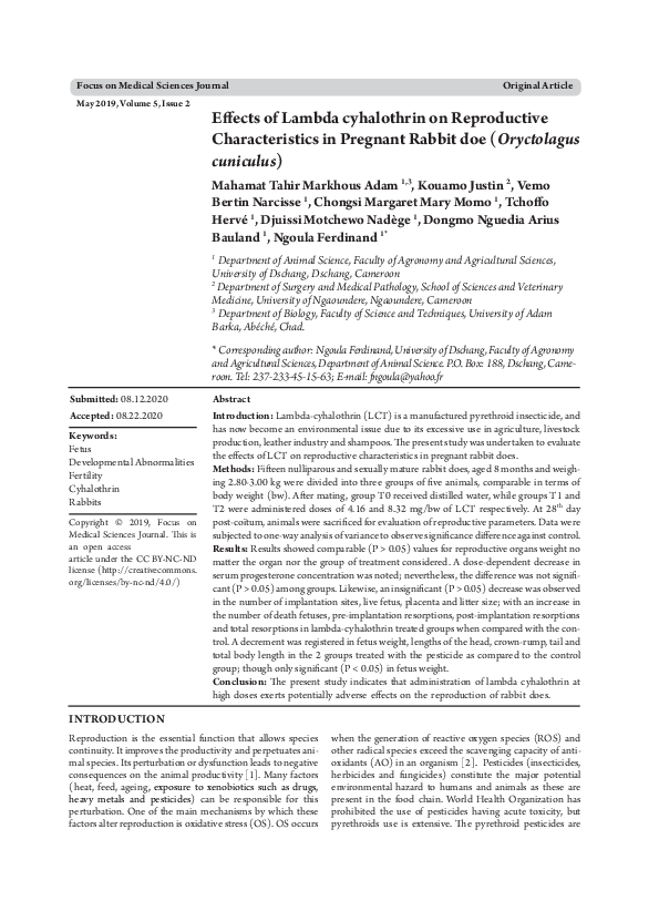 (PDF) Effects of Lambda cyhalothrin on Reproductive Characteristics in ...