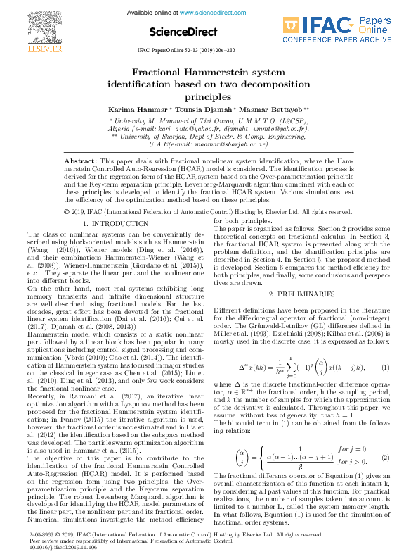 (PDF) Fractional Hammerstein system identification using polynomial non ...