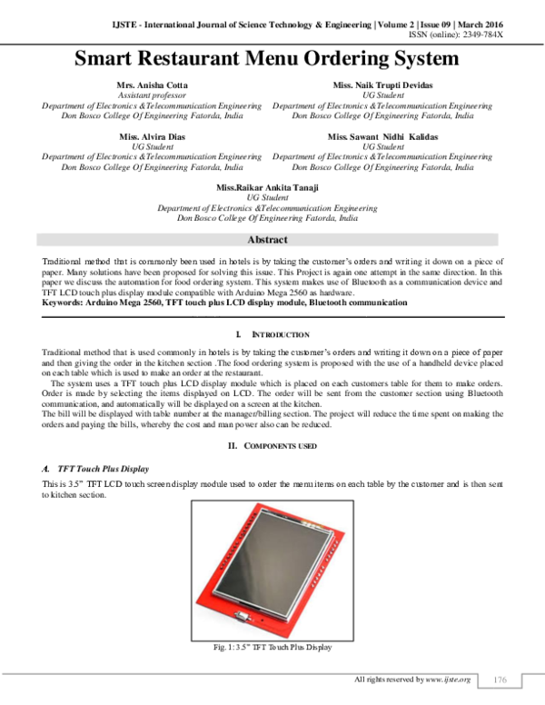 (PDF) Smart Restaurant Menu Ordering System