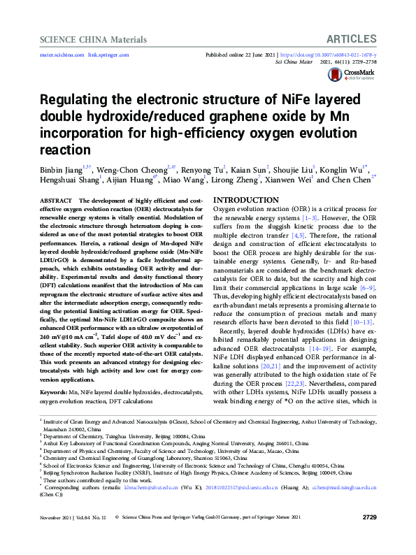 (PDF) Regulating the electronic structure of NiFe layered double ...