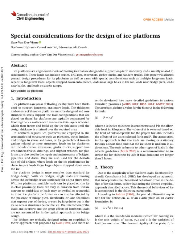 (PDF) Special considerations for the design of ice platforms