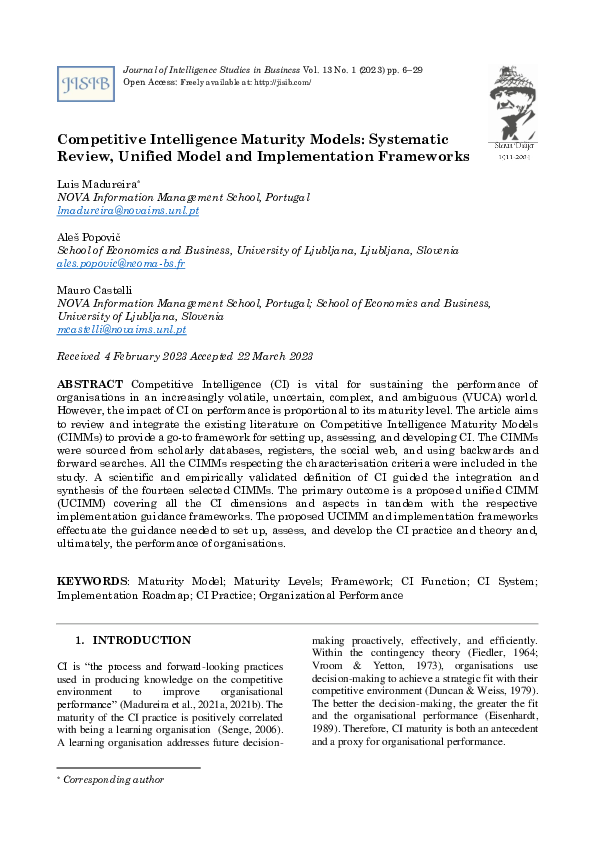 (PDF) Competitive Intelligence Maturity Models: Systematic Review ...