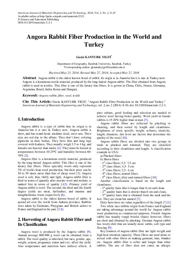 (PDF) Angora Rabbit Fiber Production in the World and Turkey