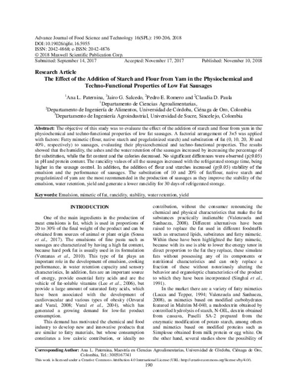 (PDF) The Effect of the Addition of Starch and Flour from Yam in the