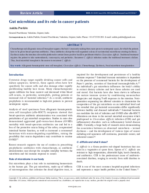 (PDF) Gut microbiota and its role in cancer patients