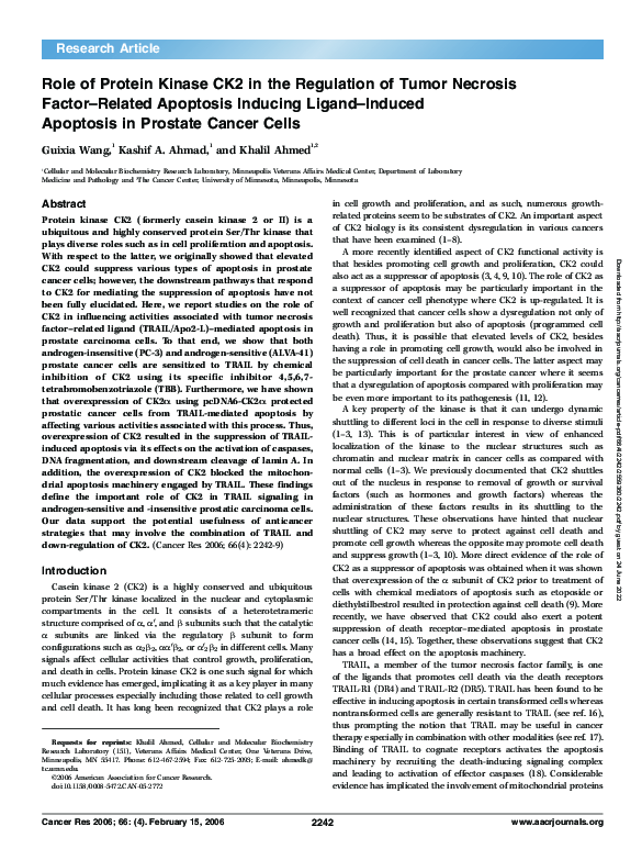 (PDF) Role of Protein Kinase CK2 in the Regulation of Tumor Necrosis ...