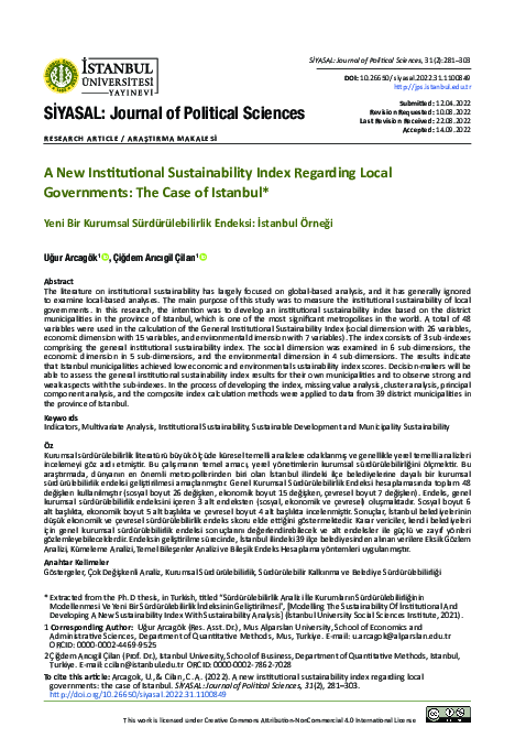 (PDF) A New Institutional Sustainability Index Regarding Local ...